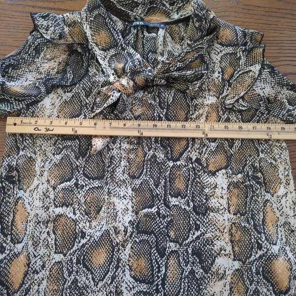 Zara Women's Snake Print Ruffled Career Blouse Size S With Tie Neck Long Sleeves - Picture 10 of 13
